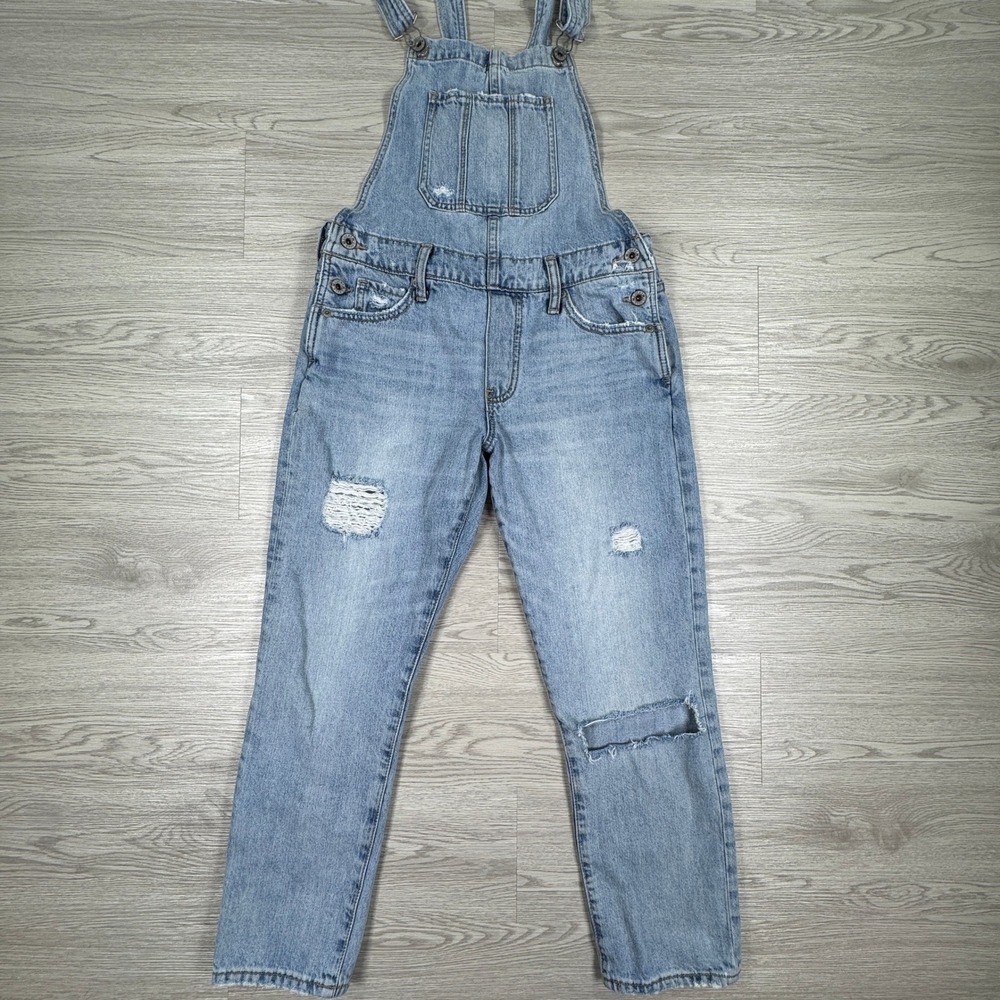 Lucky Brand Women's Denim Overalls Light‎ Wash XS Distressed Ripped Bib Jumpsuit